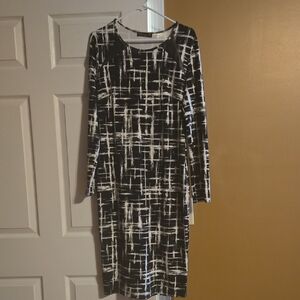 VfEmage Black and White Long Sleeve Dress